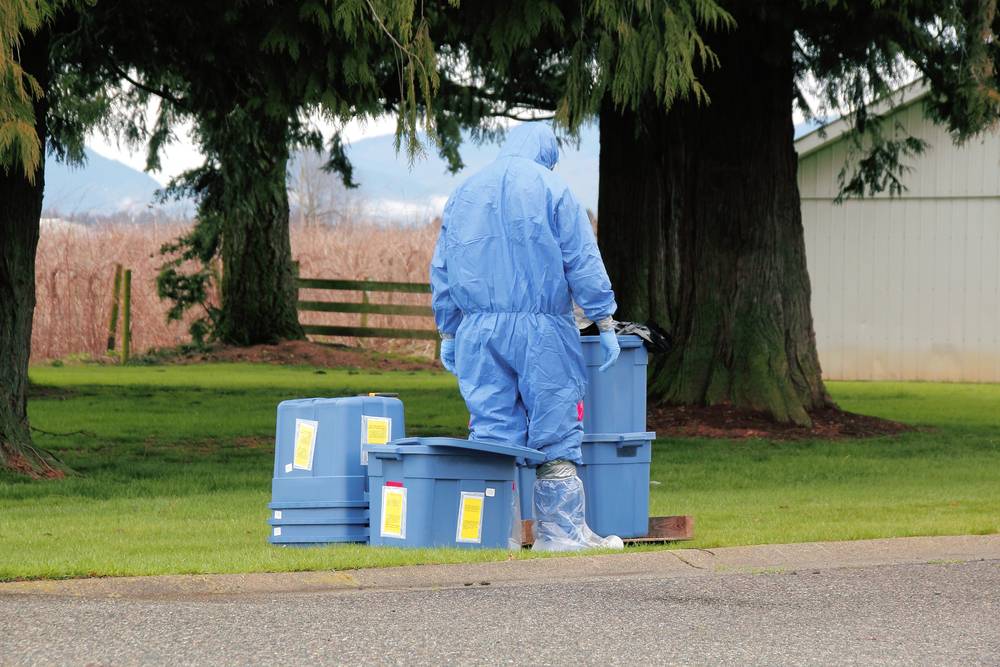 Avian Influenza Man in Blue Hazmat Suit