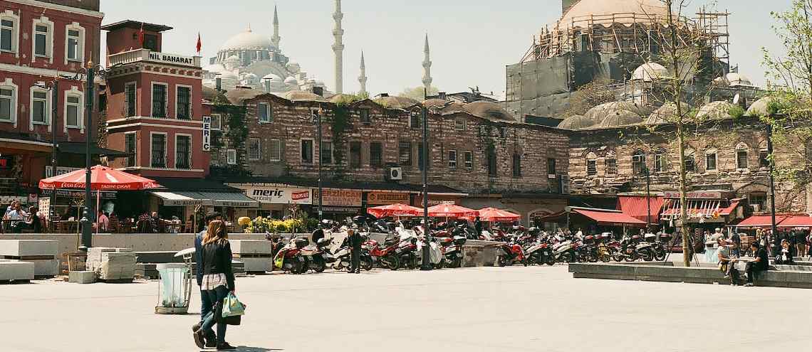 Sunny day on a quiet street in Istanbul Turkey