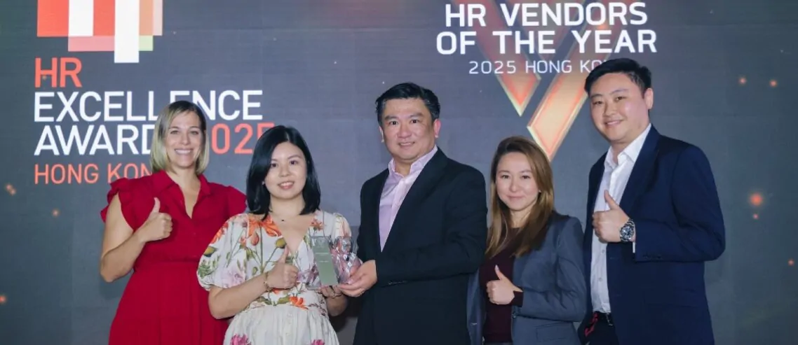 Pacific Prime Hong Kong team accepting the Silver Award for Best HR Management System, HR Excellence Awards 2025
