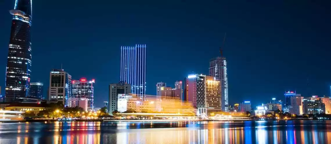 A river side view at night at Ho Chi Minh City, Vietnam