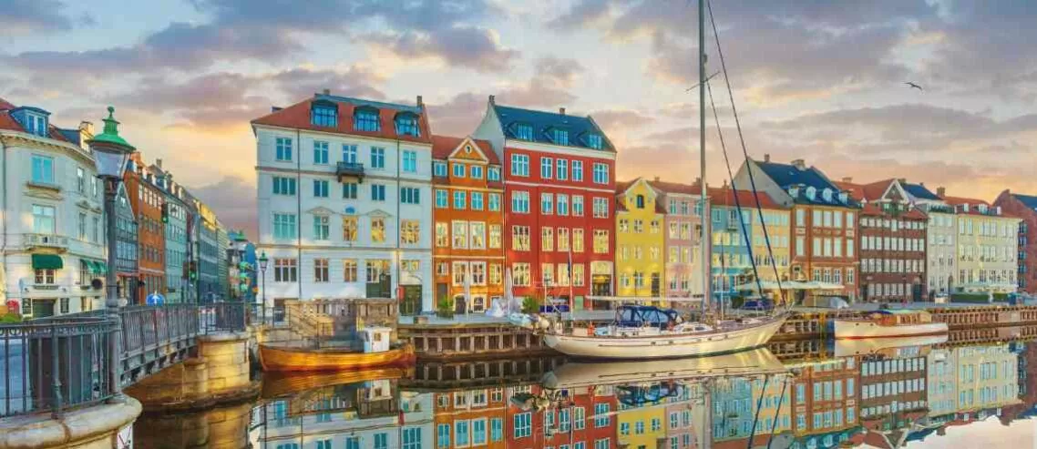 Lovely colourful riverside street, Copenhagen, Denmark