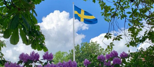 Swedish flag with the sky as the background