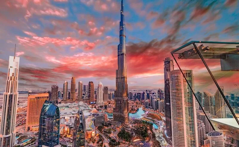 A Sunset View Of Dubai's Downtown Skyline
