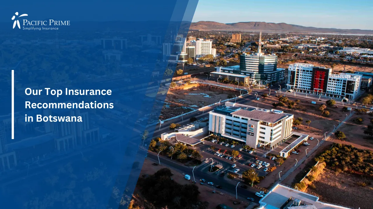 Image of Aerial Cityscape Of Gaborone Cbd During Daytime with text overlay of "Our Top Insurance Recommendations in Botswana"