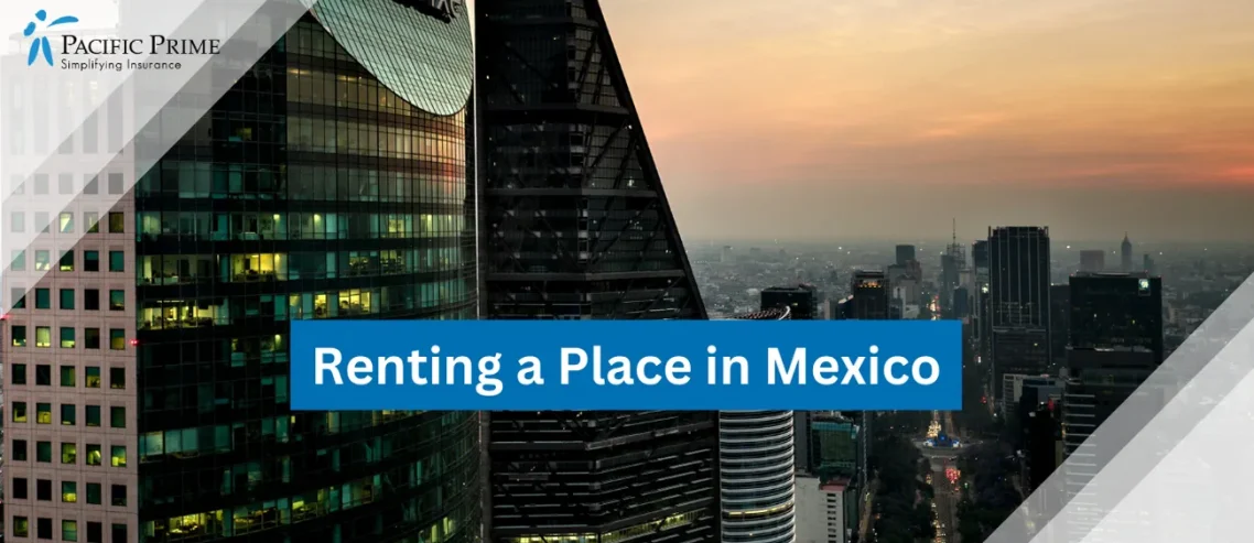 Image of Aerial Daytime View Of Mexico City Buildings with text overlay of "Renting a Place in Mexico"