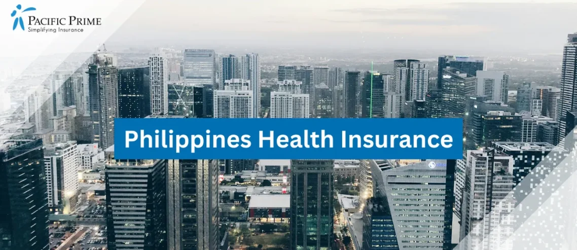 Image of Aerial View Of Bonifacio Global City Buildings In Taguig, Metro Manila with text overlay of "Philippines Health Insurance"