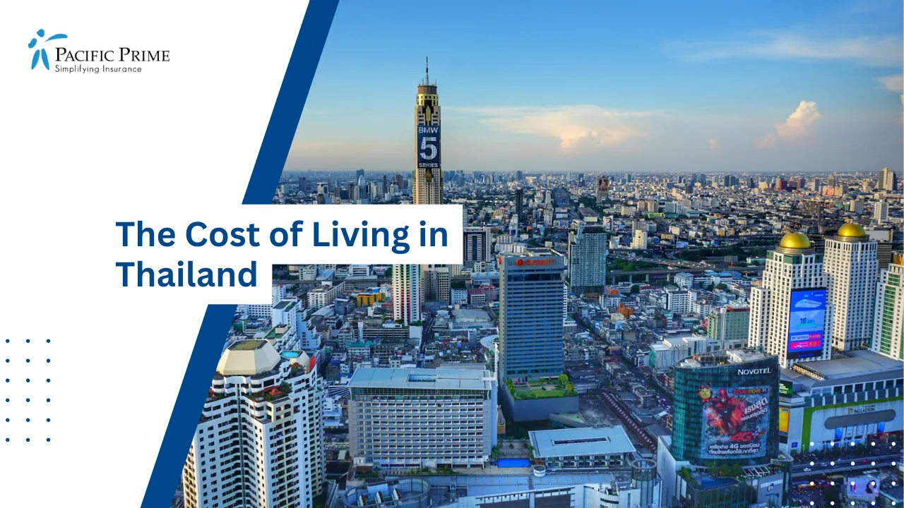 Image of Aerial View Of City Buildings In Bangkok During Daytime with text overlay of "The Cost of Living in Thailand"