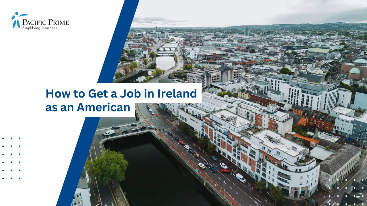 Image of Aerial View Of Cork City With A River Flowing Through The Center with text overlay of "How to Get a Job in Ireland as an American"