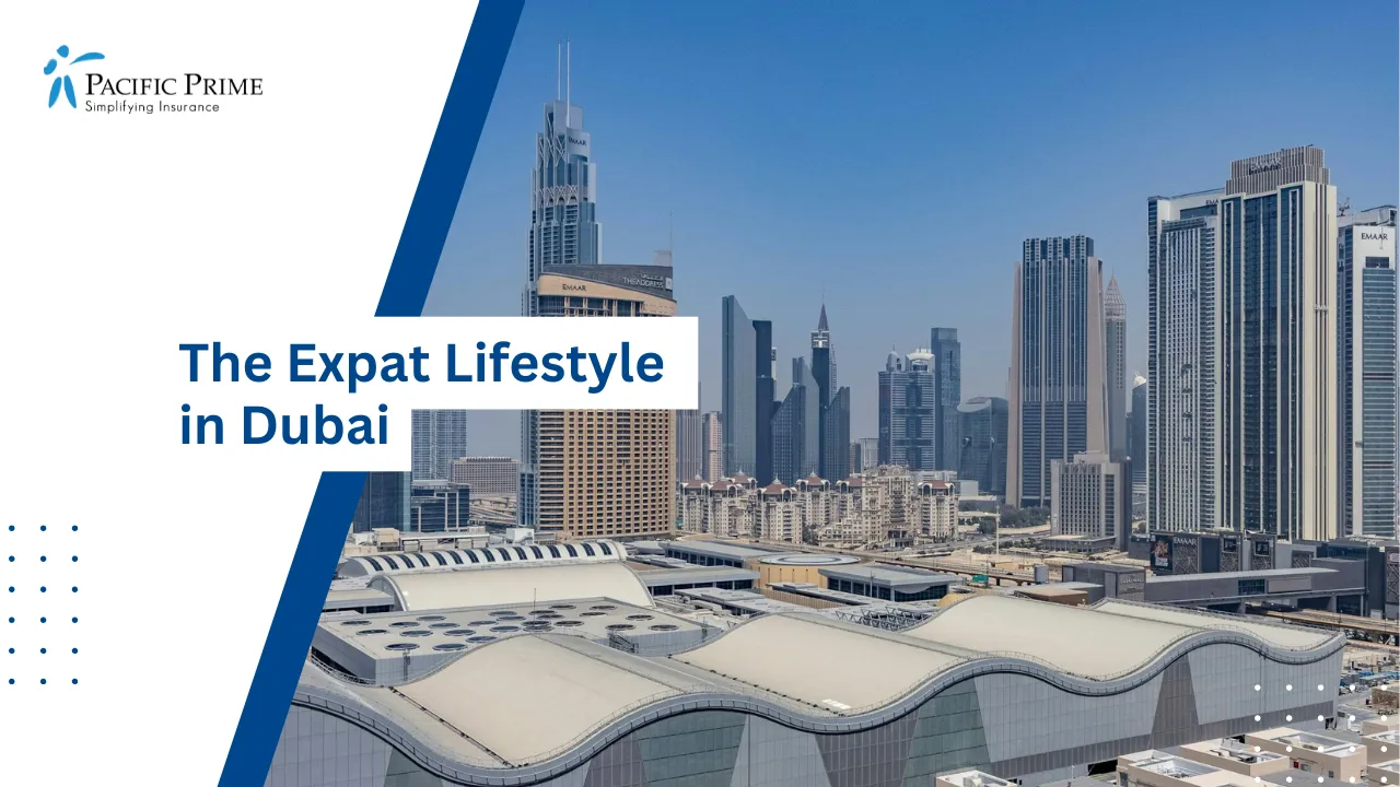 Image of Aerial View Of Downtown Dubai With Modern Skyscrapers with text overlay of "The Expat Lifestyle in Dubai"