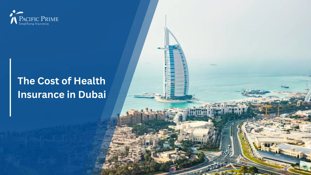 Image of Aerial View Of Dubai Coastline On A Sunny Day with text overlay of "The Cost of Health Insurance in Dubai"