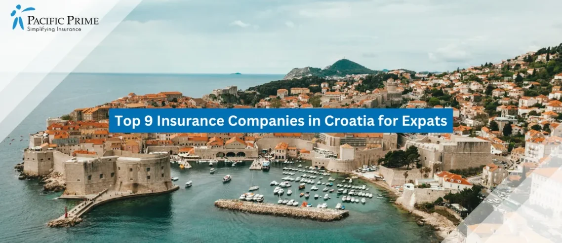 Image of Aerial View Of Dubrovnik’s Coastal Rooftops Beside The Adriatic Sea with text overlay of "Top 9 Insurance Companies in Croatia for Expats"