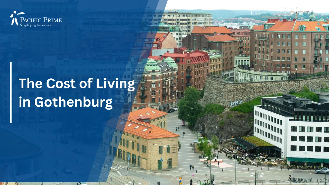 Image of Aerial View Of Gothenburg With Historic Buildings And Busy Streets with text overlay of "The Cost of Living in Gothenburg"