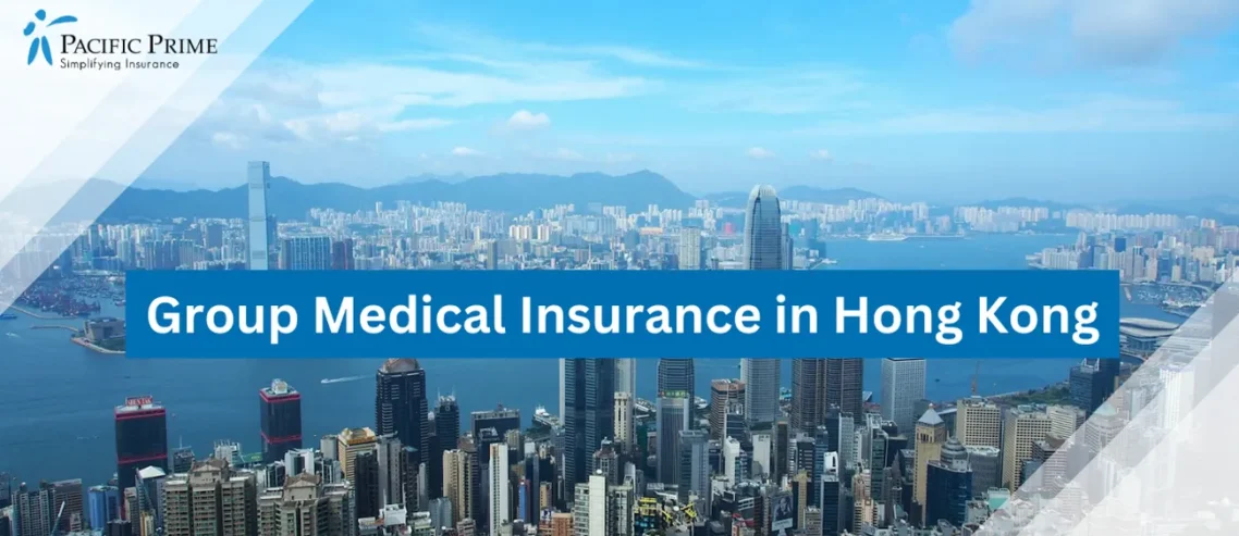 Image of Aerial View Of Hong Kong Skyline And Victoria Harbor During Daytime with text overlay of "Group Medical Insurance in Hong Kong"