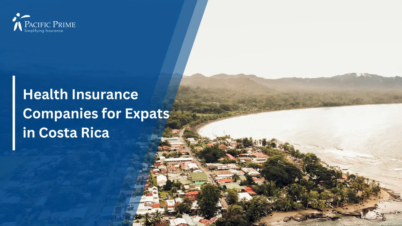 Image of Aerial View Of Houses Along The Ocean In Puerto Viejo De Talamanca with text overlay of "Health Insurance Companies for Expats in Costa Rica"