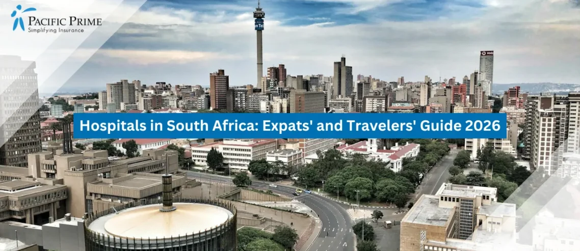 Image of Aerial View Of Johannesburg City Skyline During Daytime with text overlay of "Hospitals in South Africa: Expats' and Travelers' Guide 2026"