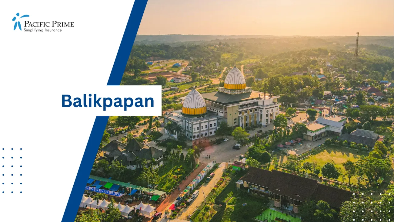 Image of Aerial View Of Large White Building At Ummul Quro In Balikpapan, Indonesia with text overlay of "Balikpapan"
