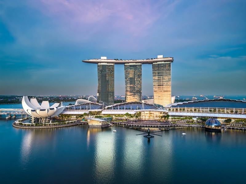 Aerial View Of Marina Bay Side, Singapore With Skyscrapers