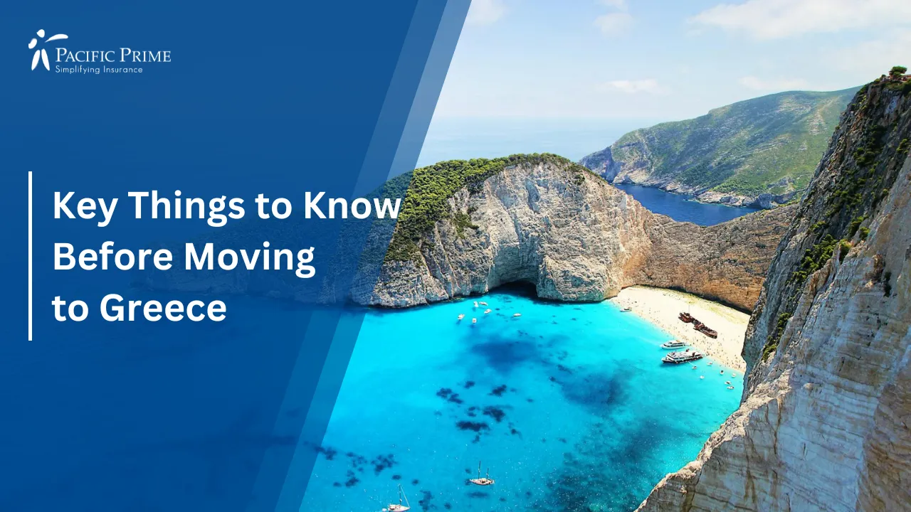 Image of Aerial View Of Navagio Beach With Turquoise Waters And Shipwreck, Zakynthos with text overlay of "Key Things to Know Before Moving to Greece"