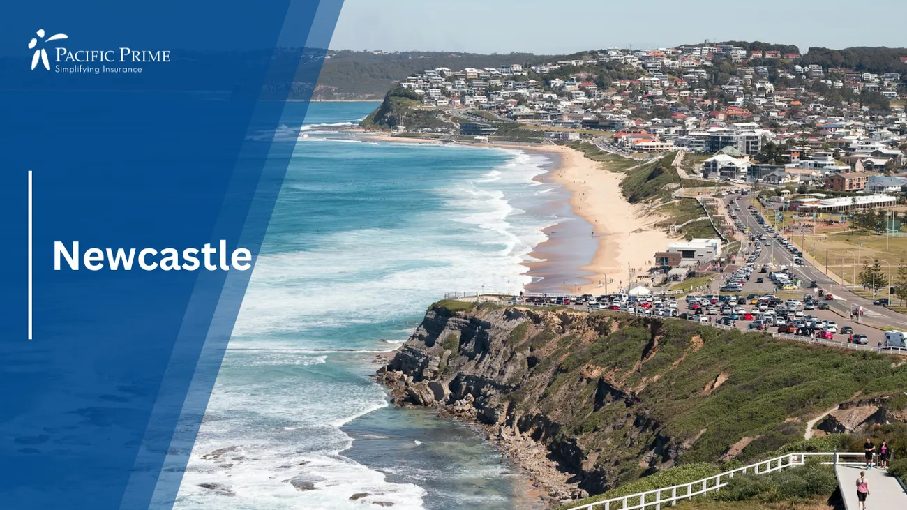 Image of Aerial View Of Newcastle, NSW, Australia, With The Sea In The Background with text overlay of "Newcastle"