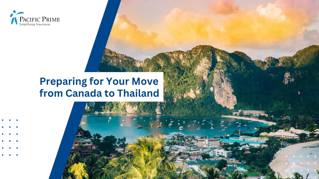 Image of Aerial View Of Phi Phi Islands With Turquoise Water And Green Mountains with text overlay of "Preparing for Your Move from Canada to Thailand"