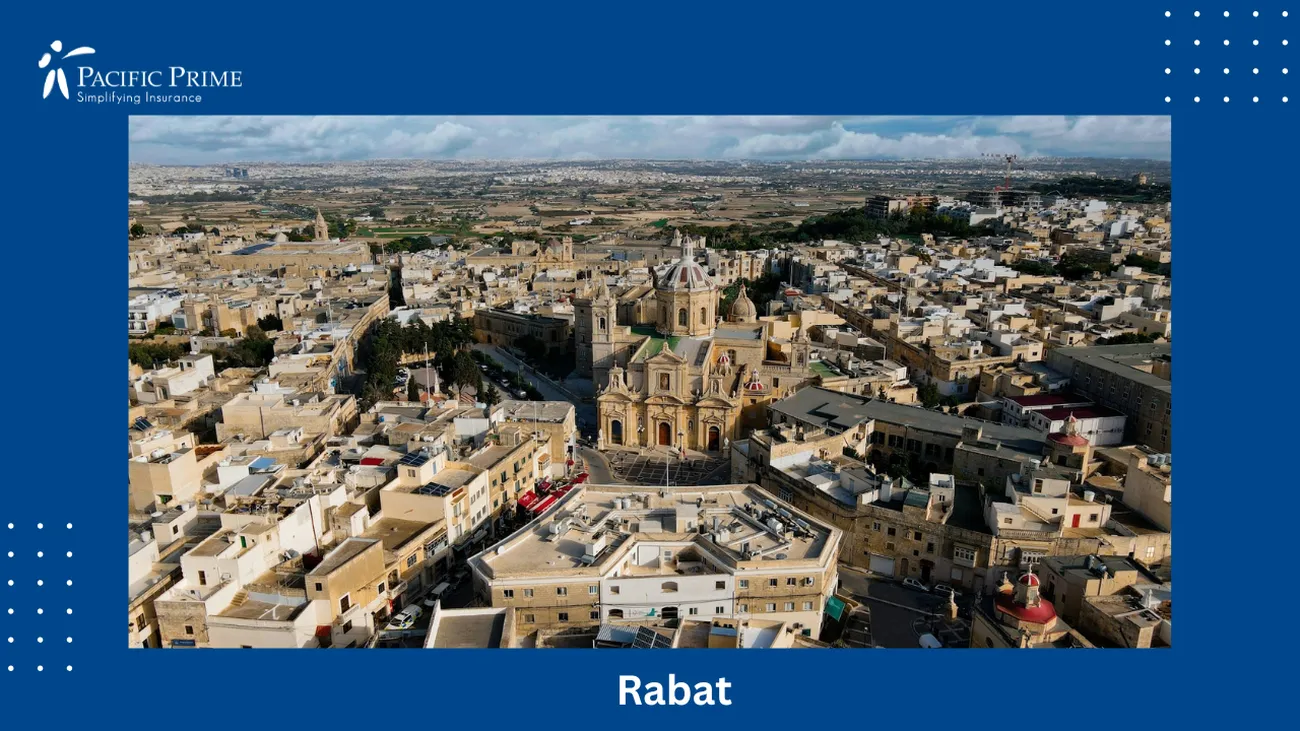 Image of Aerial View Of Rabat, Malta Showcasing Its Historic Cityscape with text overlay of "Rabat"
