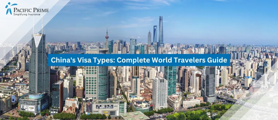 Image of Aerial View Of Shanghai Skyline With Dense High-rises Under Clear Skies with text overlay of "China's Visa Types: Complete World Travelers Guide"