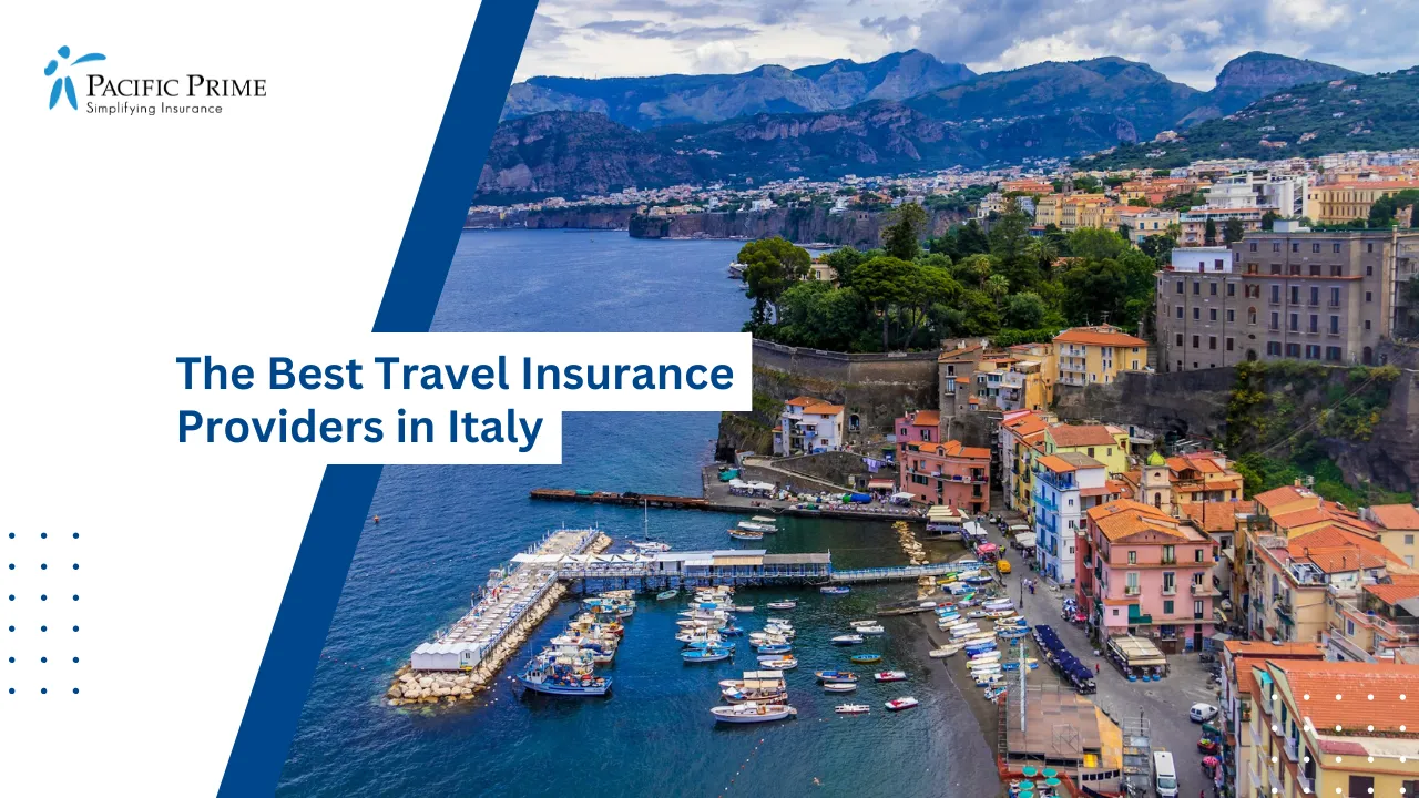 Image of Aerial View Of Sorrento Harbor With Fishing Boats And Coastal Houses with text overlay of "The Best Travel Insurance Providers in Italy"