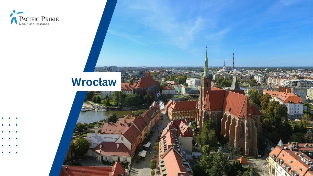 Image of Aerial View Of Stare Miasto, Wrocław City Buildings During Daytime with text overlay of "Wrocław"