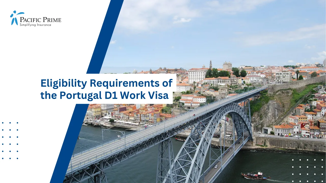 Image of Aerial View Of The Douro River And Cityscape In Porto, Portugal with text overlay of "Eligibility Requirements of the Portugal D1 Work Visa"