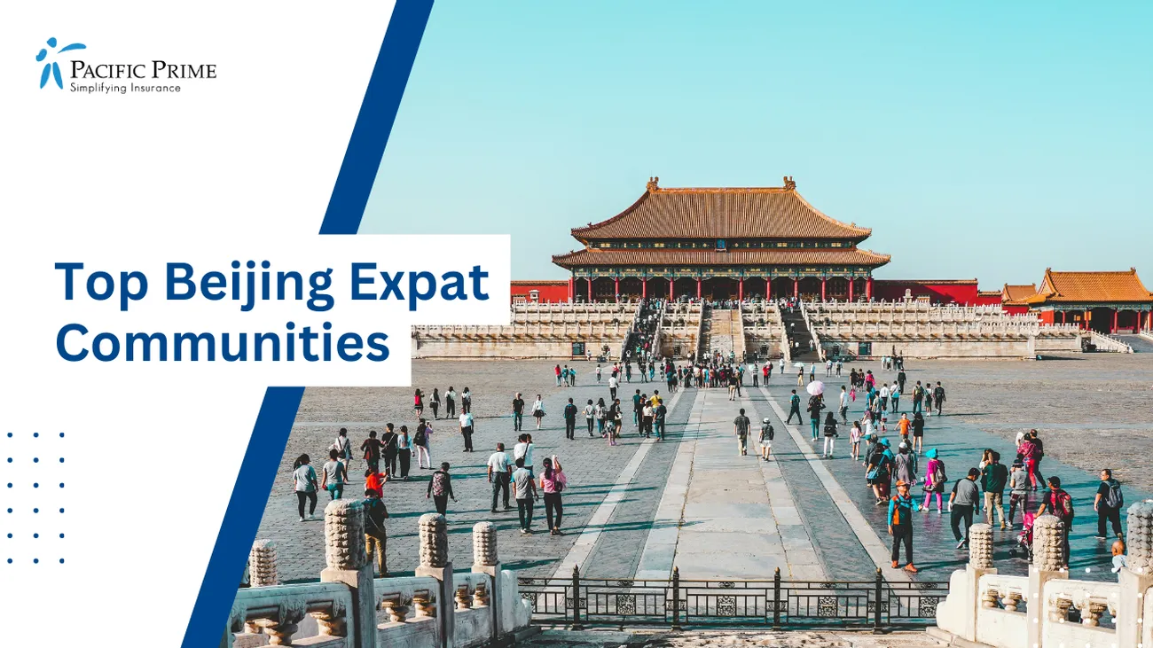 Image of Aerial View Of The Forbidden City In Beijing, China with text overlay of "Top Beijing Expat Communities"