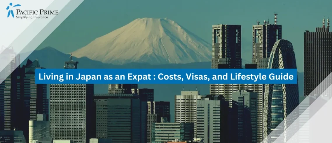 Image of Aerial View Of Tokyo City Skyline with text overlay of "Living in Japan as an Expat : Costs, Visas, and Lifestyle Guide"