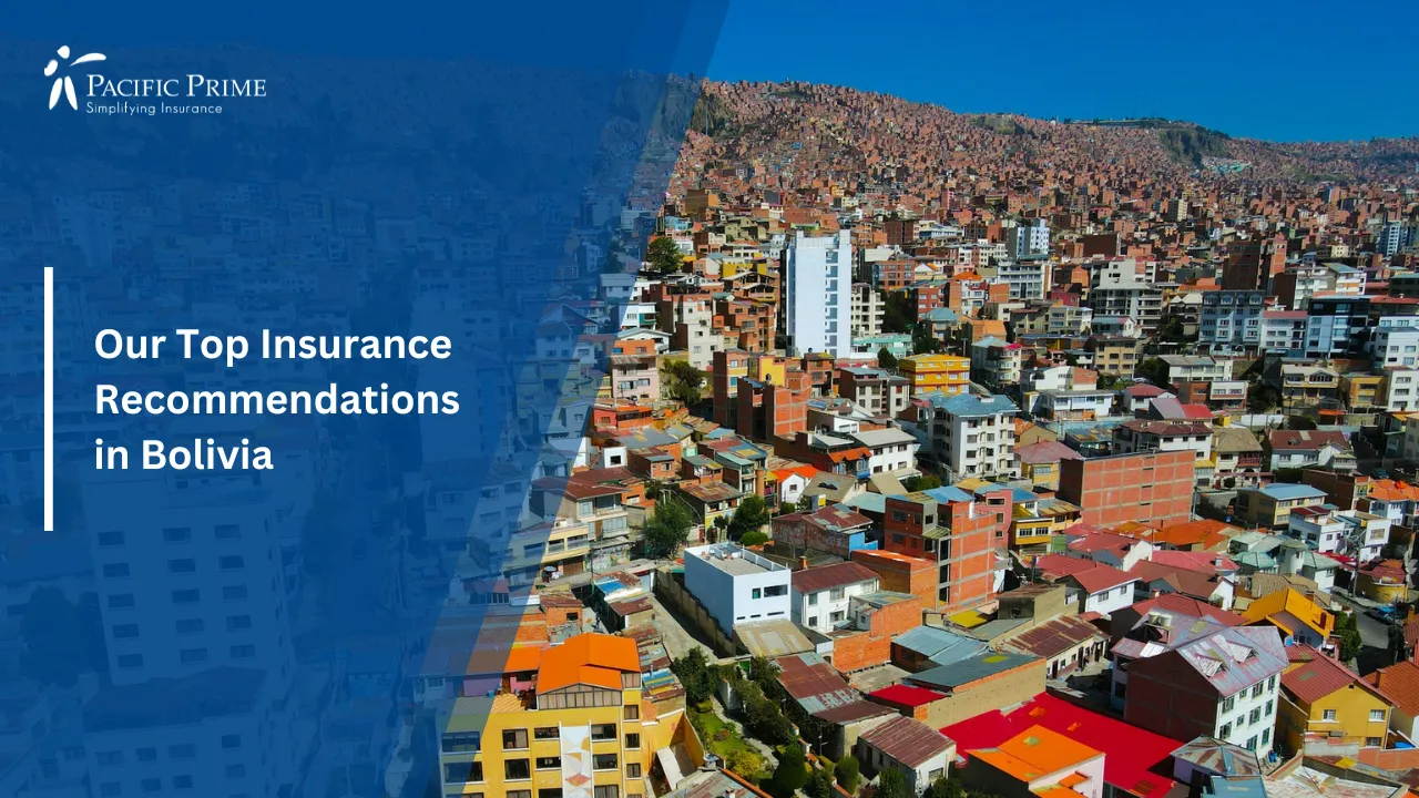Image of Aerial View Of Vibrant Cityscape In La Paz, Bolivia with text overlay of "Our Top Insurance Recommendations in Bolivia"