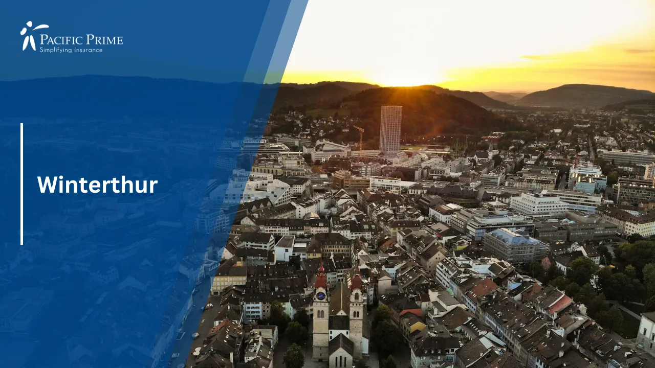 Image of Aerial View Of Winterthur Cityscape At Sunset In Switzerland with text overlay of "Winterthur"