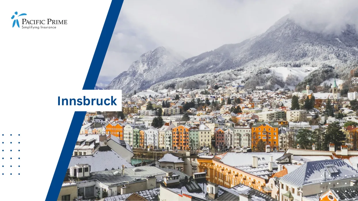 Image of Alpine Town Set Against Towering Peaks With Traditional Homes In Innsbruck with text overlay of "Innsbruck"