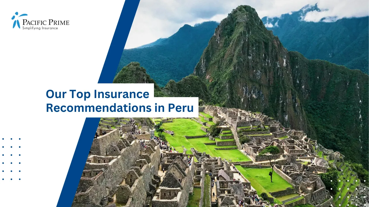 Image of Ancient Stone Ruins Of Machu Picchu In The Mountains Of Cusco, Peru with text overlay of "Our Top Insurance Recommendations in Peru"