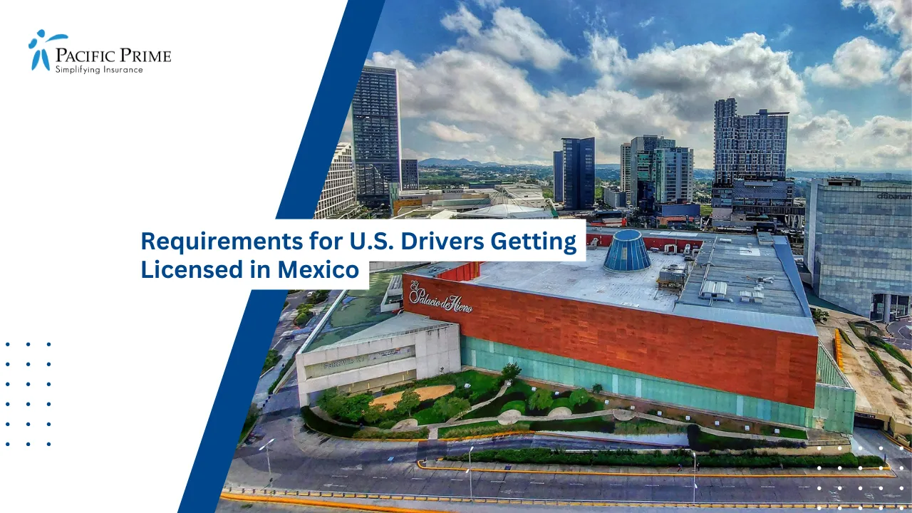 Image of Andares Shopping Complex In Zapopan With Modern Architecture And Open Walkways with text overlay of "Requirements for U.S. Drivers Getting Licensed in Mexico"