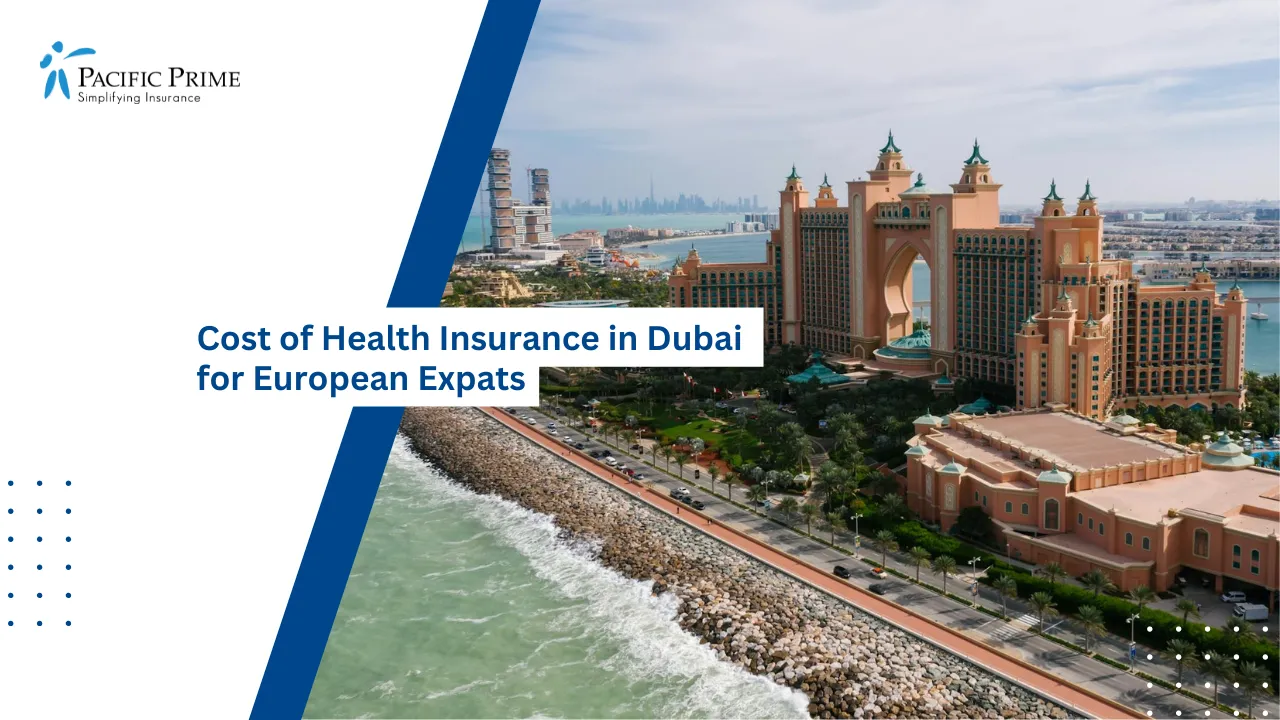Image of Atlantis Hotel On The Dubai Shoreline with text overlay of "Cost of Health Insurance in Dubai for European Expats"
