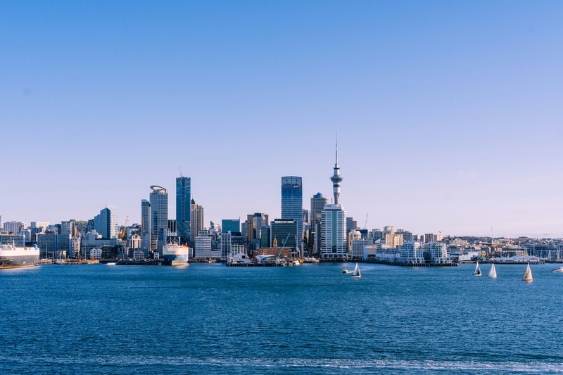 Auckland Skyline Across Water On Clear Day