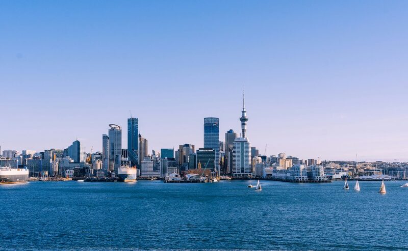 Auckland Skyline Over Water, Clear Day, NZ