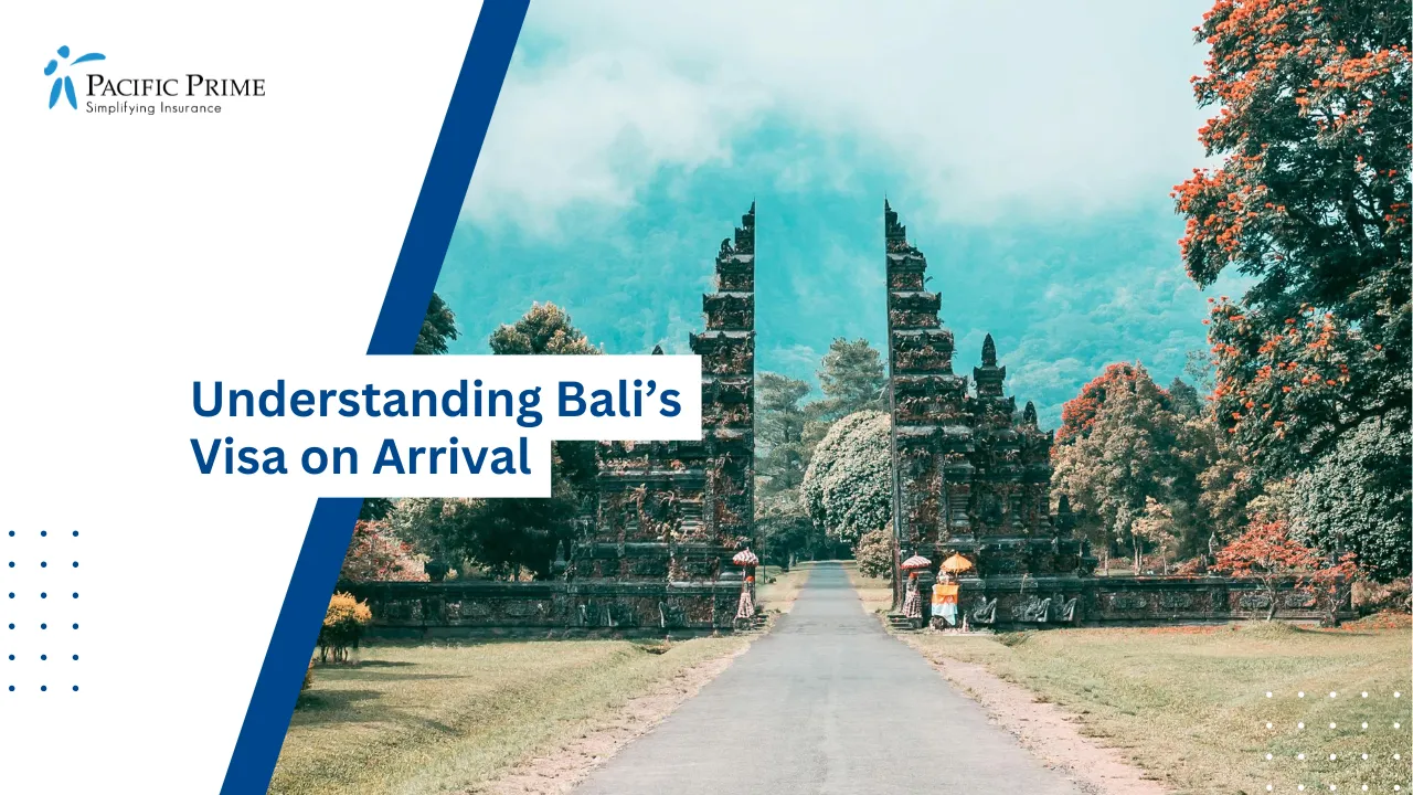 Image of Balinese Stone Arch Gate Along A Mountain Road Surrounded By Tropical Greenery with text overlay of "Understanding Bali’s Visa on Arrival"