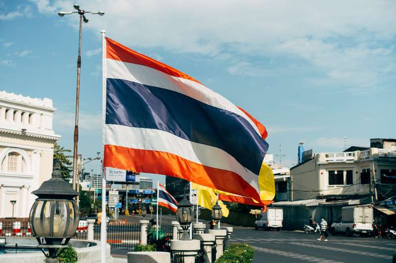 Bangkok City Street: Fluttering Flag