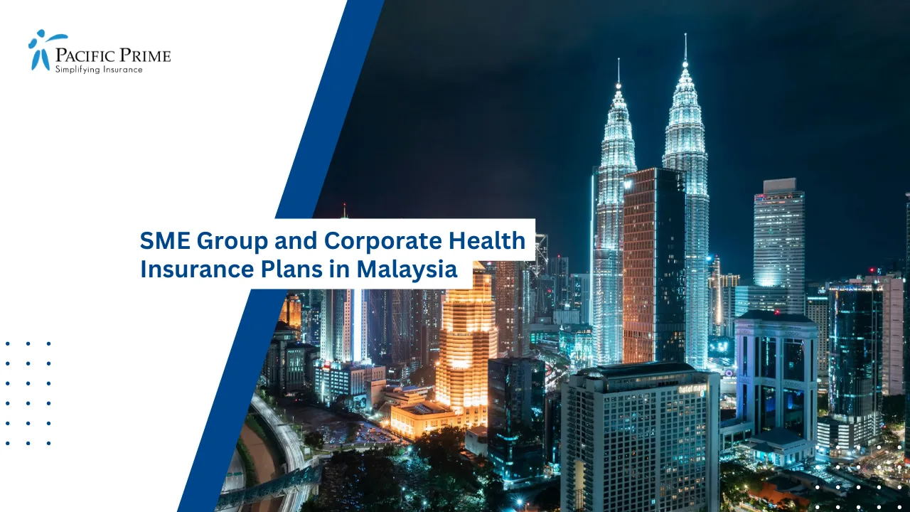 Image of Banyan Tree Residences Towering Over Kuala Lumpur Skyline with text overlay of "SME Group and Corporate Health Insurance Plans in Malaysia"