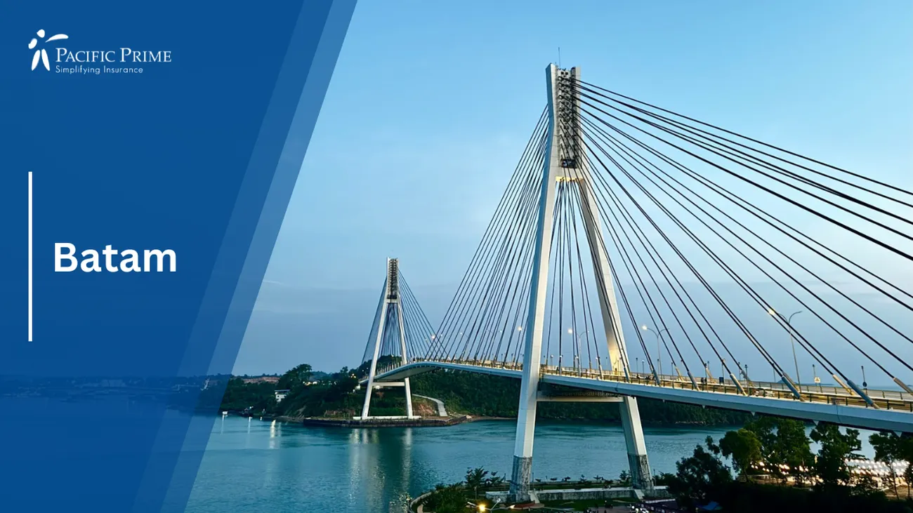 Image of Barelang Bridge Spans A Vast Waterway In Batam, Indonesia with text overlay of "Batam"