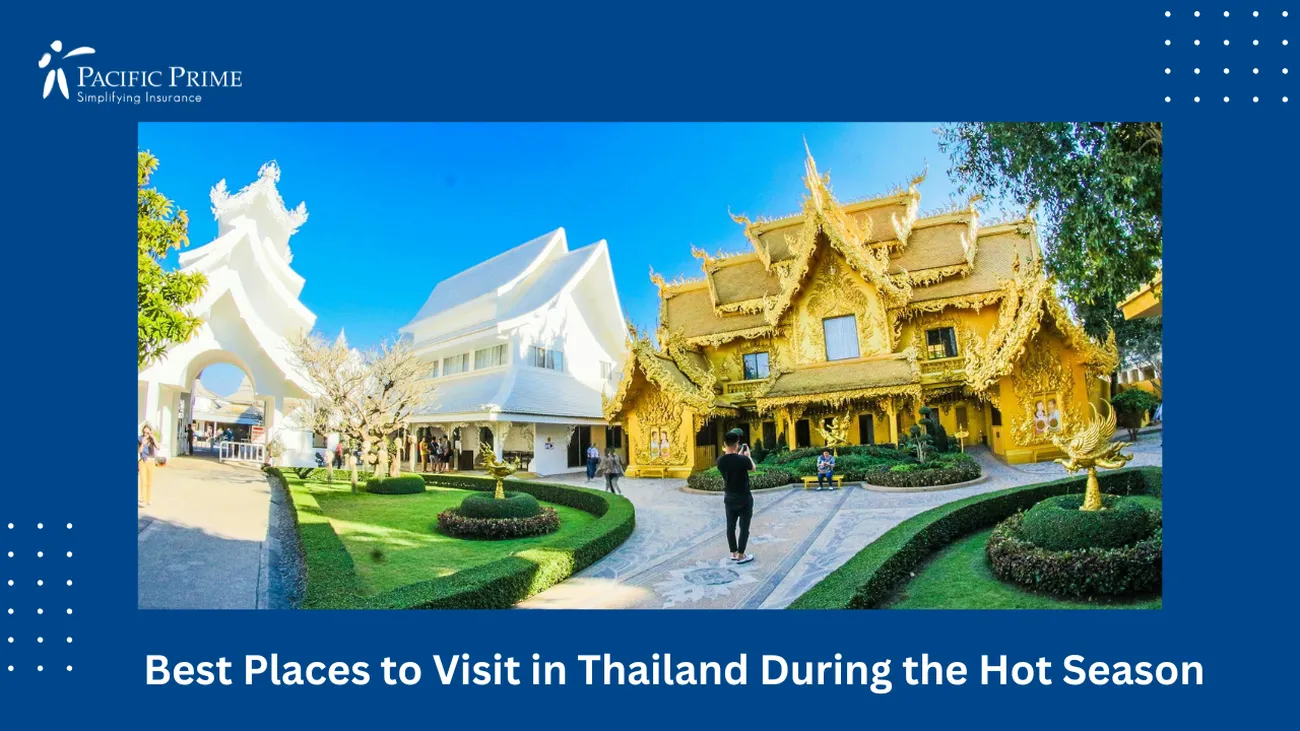 Image of Beautiful Temples In Chiang Rai, Thailand with text overlay of "Best Places to Visit in Thailand During the Hot Season"