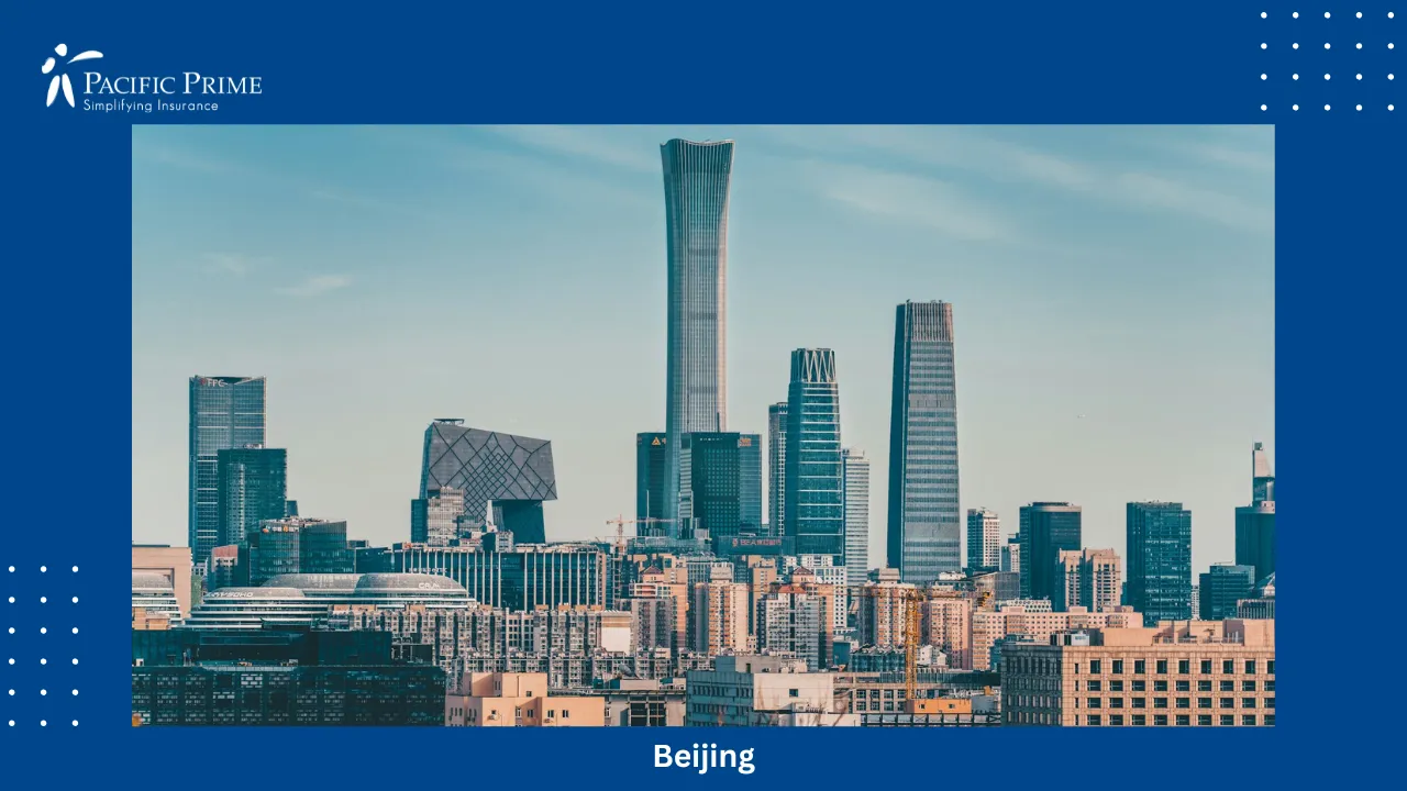 Image of Beijing City Skyline With Modern Buildings Under A Clear Blue Sky with text overlay of "Beijing"