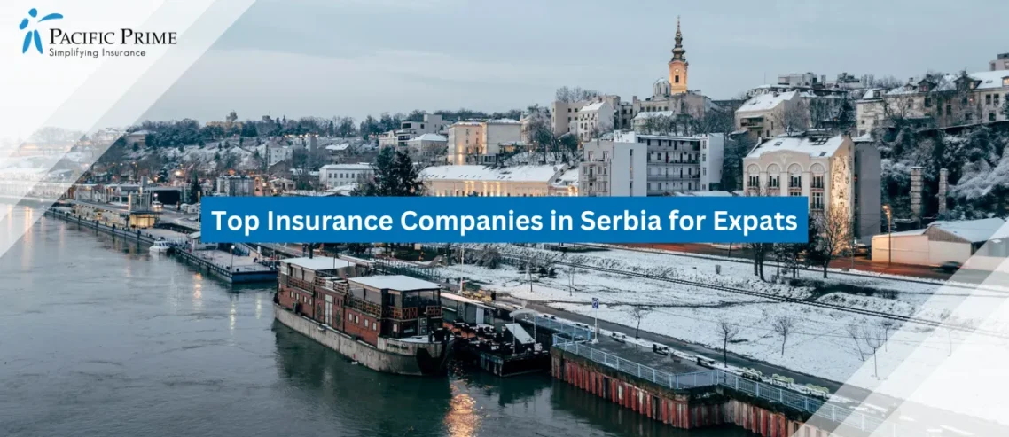 Image of Belgrade Cityscape With Buildings By The River Under Daylight with text overlay of "Top Insurance Companies in Serbia for Expats"
