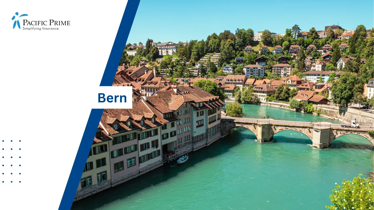 Image of Bern Cityscape With Historic Buildings And A Bridge Over The River with text overlay of "Bern"