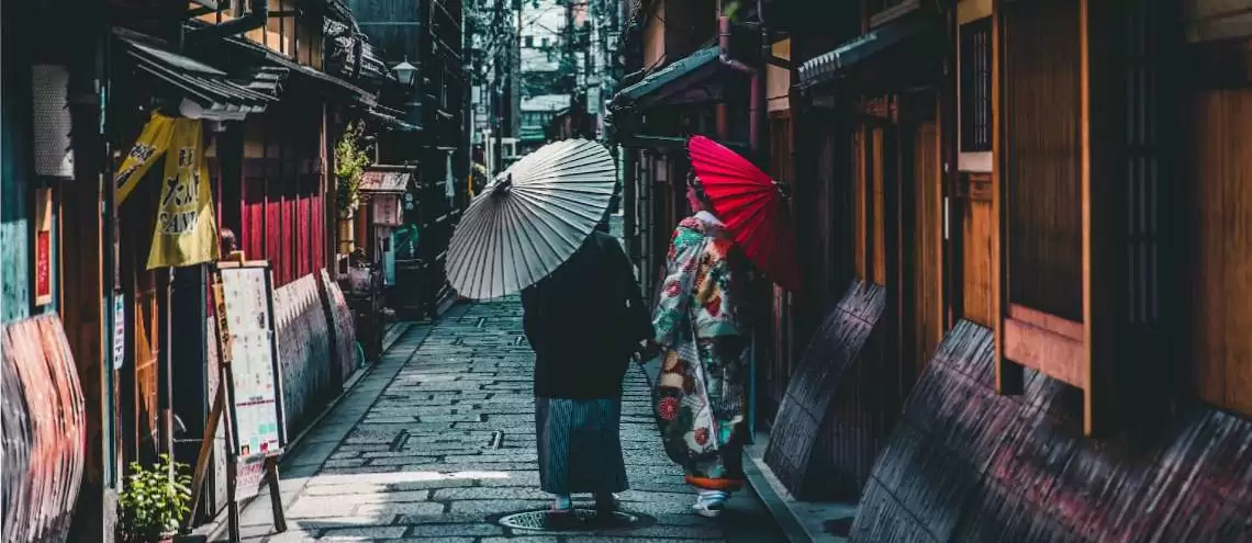 Traditional Japanese costumes in Kyoto, Japan