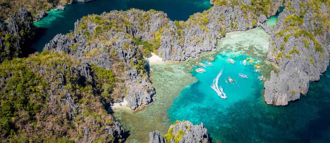 Big lagoon in El Nido the Philippines with small lagoon on the right