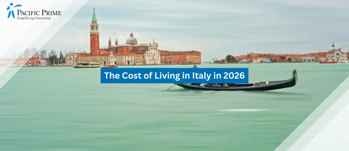 Image of Boat Rider Gliding Through Italy’s Scenic Waters On A Peaceful Day with text overlay of "The Cost of Living in Italy in 2026"